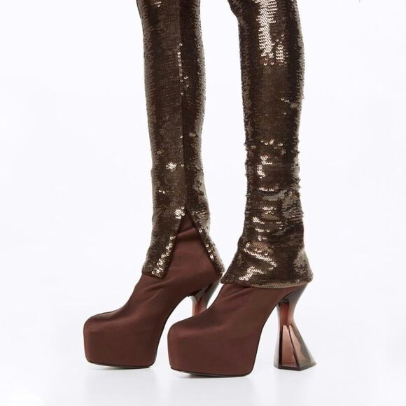 NWT H&M Satin Platform Boots in Brown Metaverse Design Story AW22 | Size 8 - Picture 4 of 8
